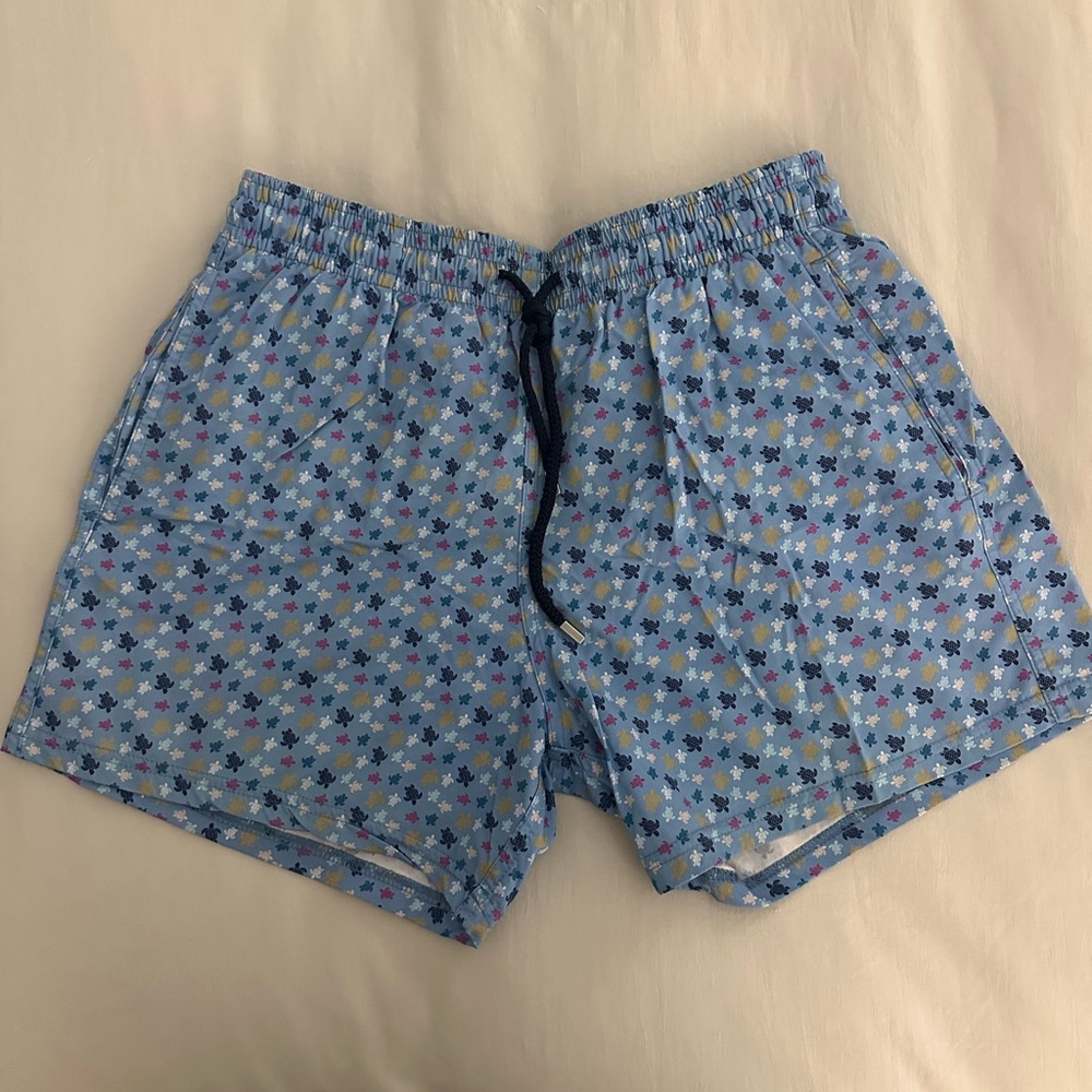 Vilebrequin Men’s Turtle Print Swim Trunks – Light Blue (Size L)